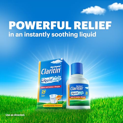 Image of Claritin Liquid, Allergy Medicine for Adults, 24-Hour Non-Drowsy Loratadine 5mg, Antihistamine, Cooling Honey Flavored, 8 fl. oz (Pack of 2)
