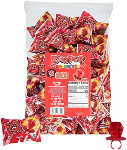 Ring Pop Colorfest Individually Wrapped Red Cherry 30 Count Bulk Lollipop Pack -Cherry Lollipop Suckers - Fun Candy Bulk For Party Favors, Color Parties, Pool Parties, & 4th of July - Summer Treats for Kids