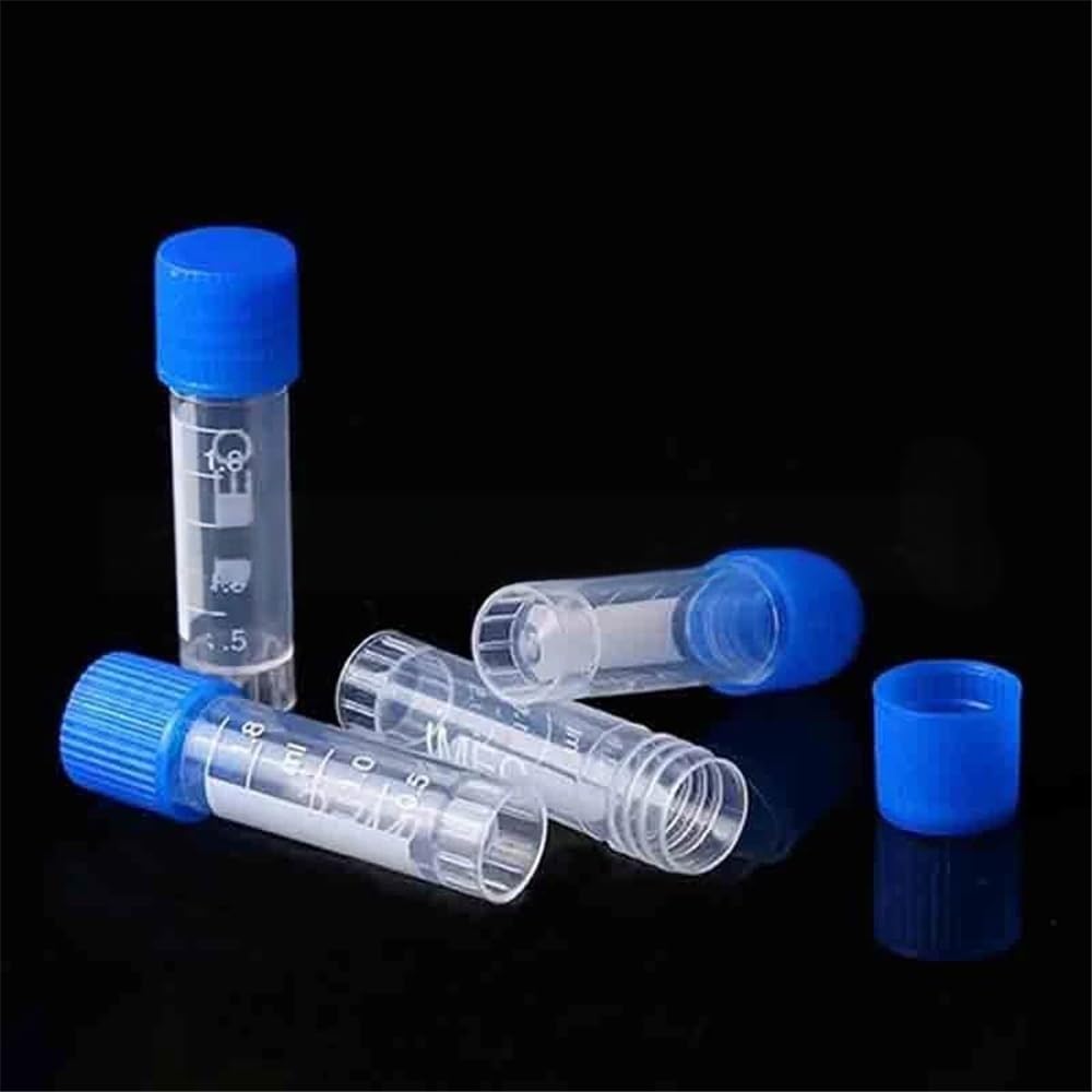 Instrumentos y Equipos de Laboratorio Lote de 500 viales criogénicos de plástico de 1,8 ml con junta de silicona y tapa de color.