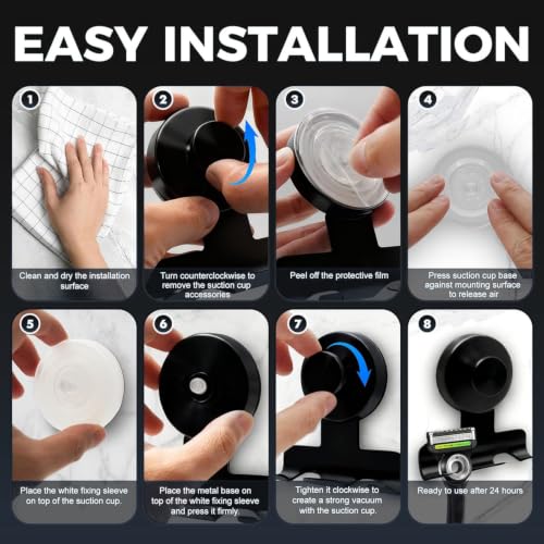 Image of 2026 New Drill-Free Stainless Steel Suction Cup Razor Holder for Shower | Multi-Use | Suction Cup Hooks Razor Holder for Shower, Mirror, Wall, Bathroom, Glass, Hanging Towels - 4 Pack