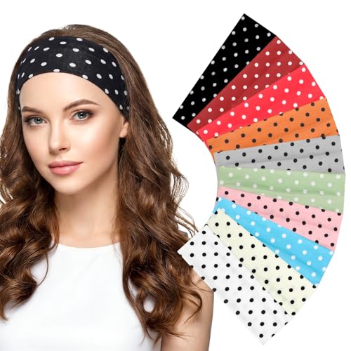 ZhouBoat 10 Pcs Polka Dot Headbands for Women Non Slip Elastic Wide Hairbands Boho Vintage Headbands for Women Girls Hair Accessories