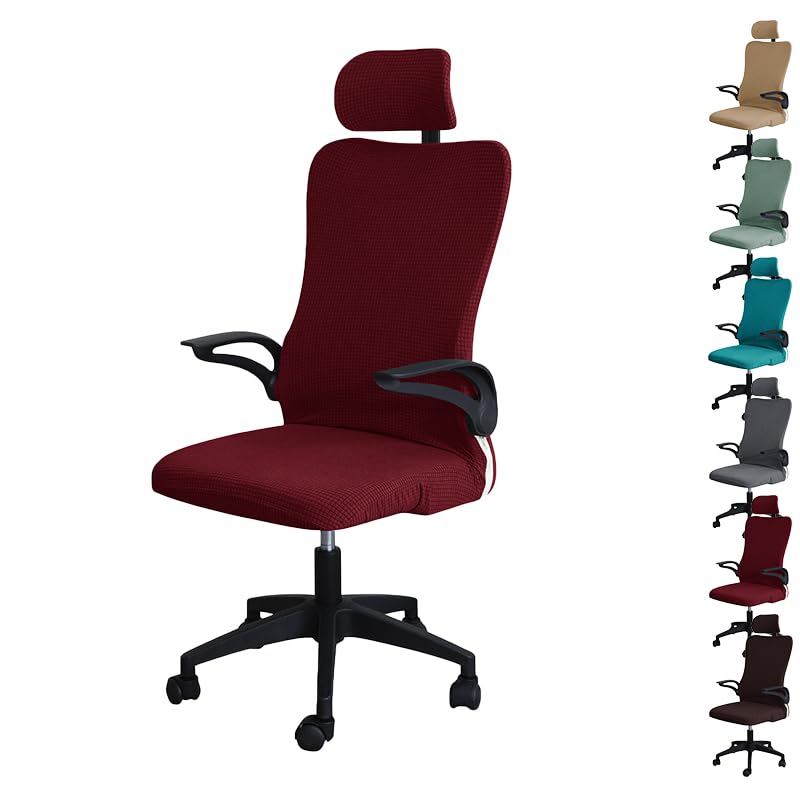 KCCRHIN Waterproof Office Chair Covers Stretch Computer Chair Slipcover with Headrest Cover Universal Rotating Desk Chair Slipcover Gaming Chair Cover