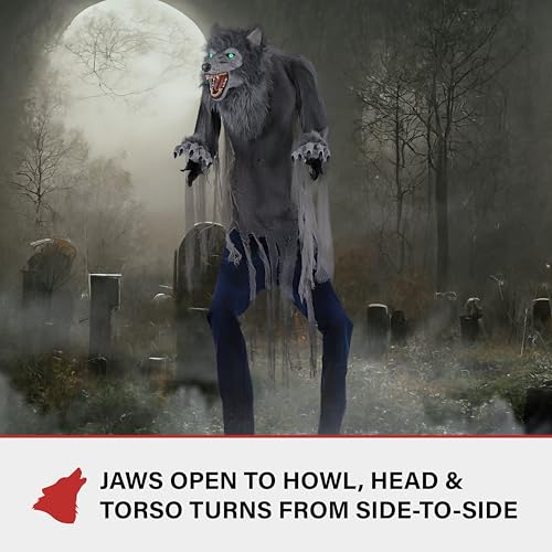 Haunted Hill Farm 7-Ft. Tall Towering Werewolf, Motion-Activated Animatronic for Indoor or Covered Outdoor Creepy Decorations, Plug-in Scary Halloween Prop