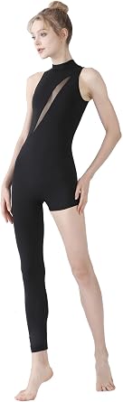 Dance Elite Xanthe Womens Black Dance Unitard, Asymmetric Mesh Cutout