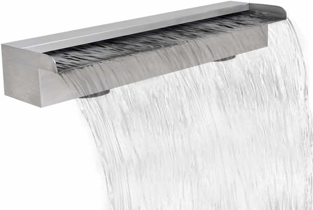 17.7 Inch Stainless Steel Rectangular Pool Fountain, Waterfall Spillway for Garden Pond, Backyard Water Feature, Polished SS304 Metal