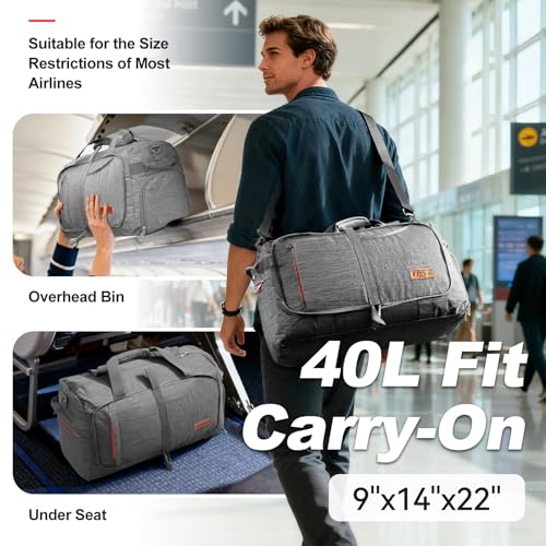 Image of Canway 40L Foldable Duffle Bag for Travel Men & Women Carry On 22 inchx14 inchx9 inch Airline Approved, Small Luggage Overnight Bag with Shoe Compartment, Water-Resistant Gym & Sports Bag