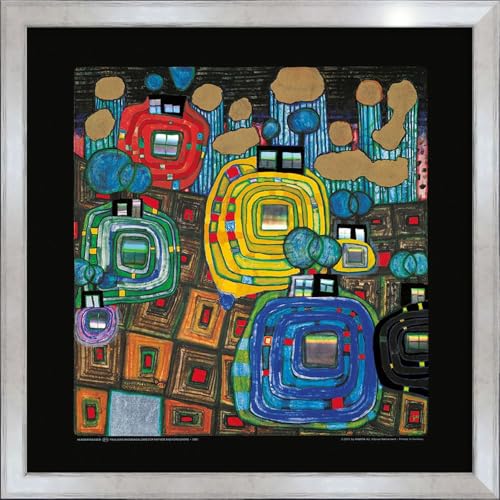 artissimo, Premium-Kunstdruck gerahmt, 53x53cm, AG4685, Friedensreich Hundertwasser: Pavilions and Bungalows, Bild mit Rahmen, Wandbild, Poster, Wanddekoration