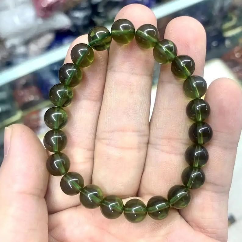 Natural Natural moldavite 8mm rondelle smooth 7inch Semi-Precious Gemstones Beaded Bracelets for Men Women Healing Crystal Stretch Beaded Bracelet Unisex2