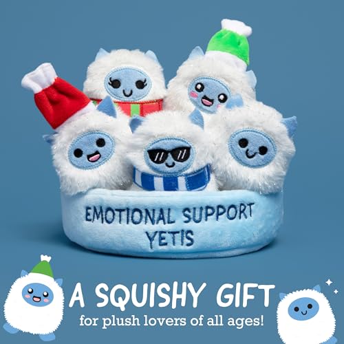 Image of What DO You Meme? Emotional Support Yetis by Relatable, Cuddly Stuffed Animals, Plushies, and Cute Stuff, Great Gift Ideas for Loved Ones of All Ages, Includes 5 Plushies with Carrying Basket