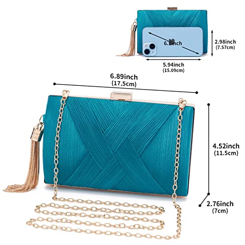 Weimzc Women Clutch Bag Evening Bag Fringed Evening Handbag,Lady Party Wedding Clutch Purse Chain Shoulder Cross Body Bag(Lake Blue) #TOP1