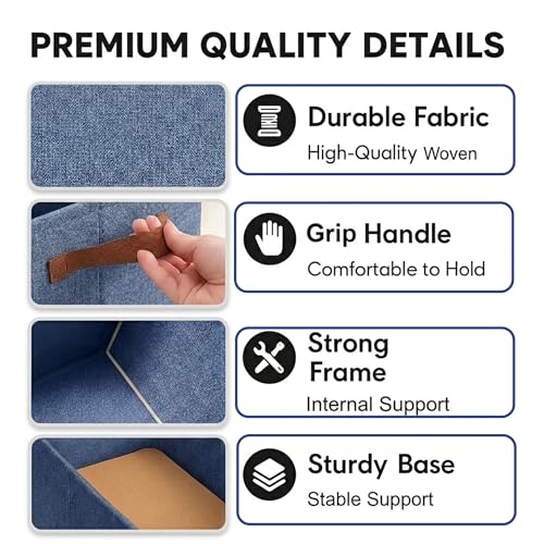 Image of Prime Pick Storage Box Foldable Cloth Organizer Breathable Non Woven Fabric Washable Durable Clothing Storage Bin with Reinforced Handles Wardrobe Organizer Blue XL Size Pack of 1
