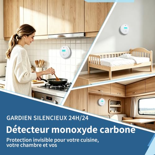 Détecteur de Monoxyde de Carbone Blanc - 10 Ans de Vie de Batterie, Alarme CO, Installation Facile pour Camping-Car, Maison et Bureau (1pack) – vue 2