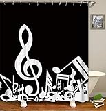 Chickwin Chickw1 Duschvorhang Wasserdicht Anti-Schimmel Shower Curtain Waschbar Polyester Badezimmer Gardinen mit 12 Duschvorhangringe für Badezimmer Decor- 3D Musik Muster (Musik Note,120x180cm)