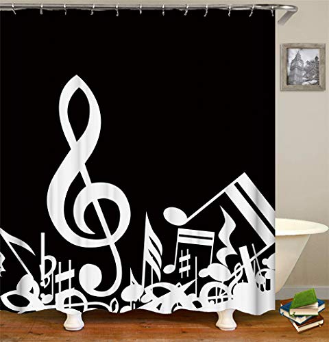 Chickwin Chickw1 Duschvorhang Wasserdicht Anti-Schimmel Shower Curtain Waschbar Polyester Badezimmer Gardinen mit 12 Duschvorhangringe für Badezimmer Decor- 3D Musik Muster (Musik Note,120x180cm)