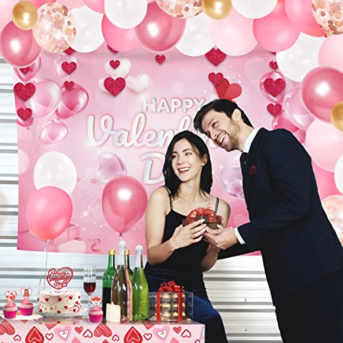 Oncttos Valentine's Day Party Decorations, 84 Pcs Valentine's Day Party Supplies Include Balloons, Backdrop Banner, Cake Decorations, Tablecloth, Romantic Party Decor For Valentine's Day #TOP6