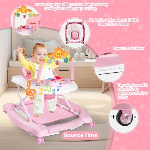 baby walker 5 in 1 baby walkers for boys girls 6-12 months foldable walkers for babies with bouncer amp feeding tray music adjustable heights activity walker for infant