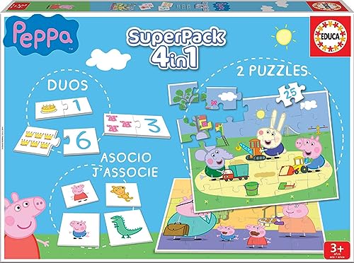 Educa   Juegos de Mesa Infantiles educativos. Superpack Peppa Pig Pack de Domino Identic y 2 Puzzles Juego de Mesa recomendados a Partir de 3 años (16229)