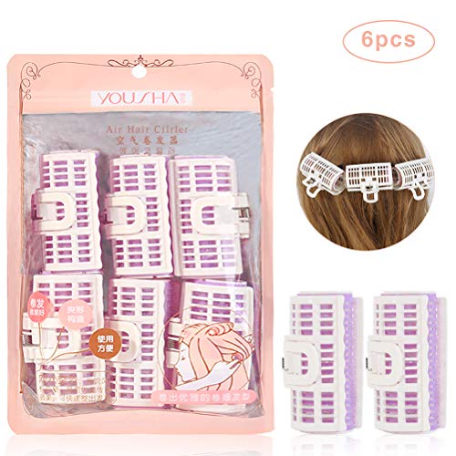 Yousha DIY Self Grip Plastic Hair Roller Curler, Heatless Snap Bang Roller with Clip, Hairdressing Curlers, 6pcs, Medium, Random Color