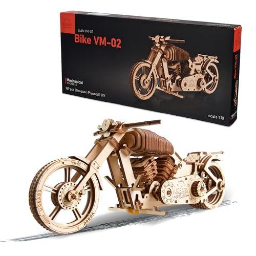 UGEARS Bike VM-02 3D Holzpuzzle Erwachsene – Modellbau Holz Puzzle Mechanisches Motorrad Modell – DIY 3D Puzzle Holz Motorrad Bausatz für Erwachsene Basteln Männer Geschenkidee - 189 Stücke