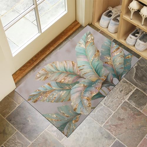 Alfombras verdes esponjosas lavables con estampado botánico de lujo 2