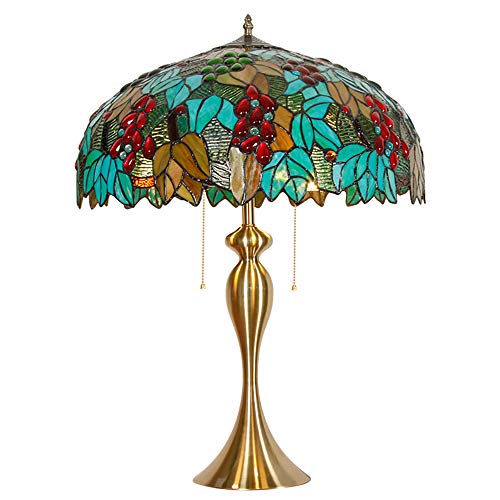 WXDL Tiffany Lampe de Bureau Vintage Vitrail Style de Raisin Lampe de Table Table de Chevet Salon Chambre à Coucher Bureau Cadeau Lampe de Chevet avec Base en Fer Sirène, E27,50CM