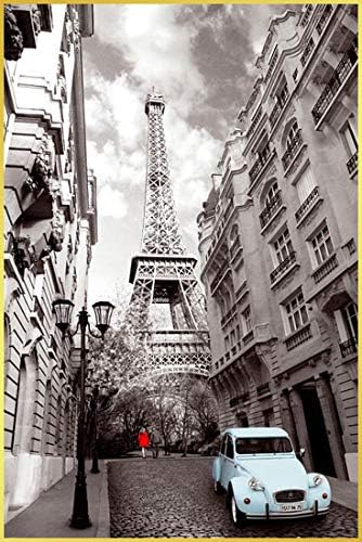 TriX Paris/Blue Car + Aluminum Frame Black Poster (Frame Set) 36.2 x 24.2 inches (PH-0425B)