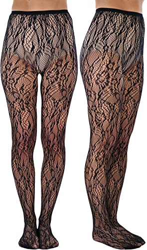 Image of ToBeInStyle Women's Elegant Floral Lace Inspired Spandex Net Full Length Tights