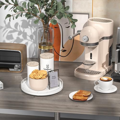 Image of 10 inch Oak Wood Lazy Susan Organizer, Lazy Susan for Cabinet Dining Table Pantry Wood Turntable Organizer Tray for Coffee Table Kitchen Countertop Salt Pepper Spice Organization and Storage Round White