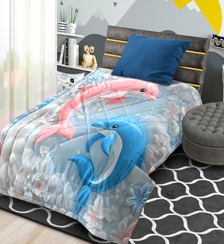 Image of Kids Single Bed Comforter Blanket Lightweight AC Quilt for All Seasons | 60 x 90 inches Ultra Soft Single Bed Blanket (Dolphin, Kids Comforter)