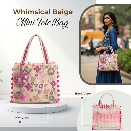 Image of Boho Girl Mini Tote Bag for Women Whimsical Jacquard Handbag with Adjustable Strap Stylish and Elegant Ladies Crossbody Shoulder Purse, Sling Bag Perfect Birthday, Anniversary and Wedding Gift