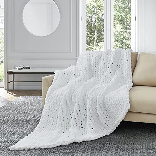 Sunyrisy Chunky Knit Throw Blanket, Luxury Soft Cozy Chenille Throw Blanket, Large Throw Bed Blanket For Couch, Sofa, Home Decor,Gift - Machine Washable (White 40X48 In) #TOP4