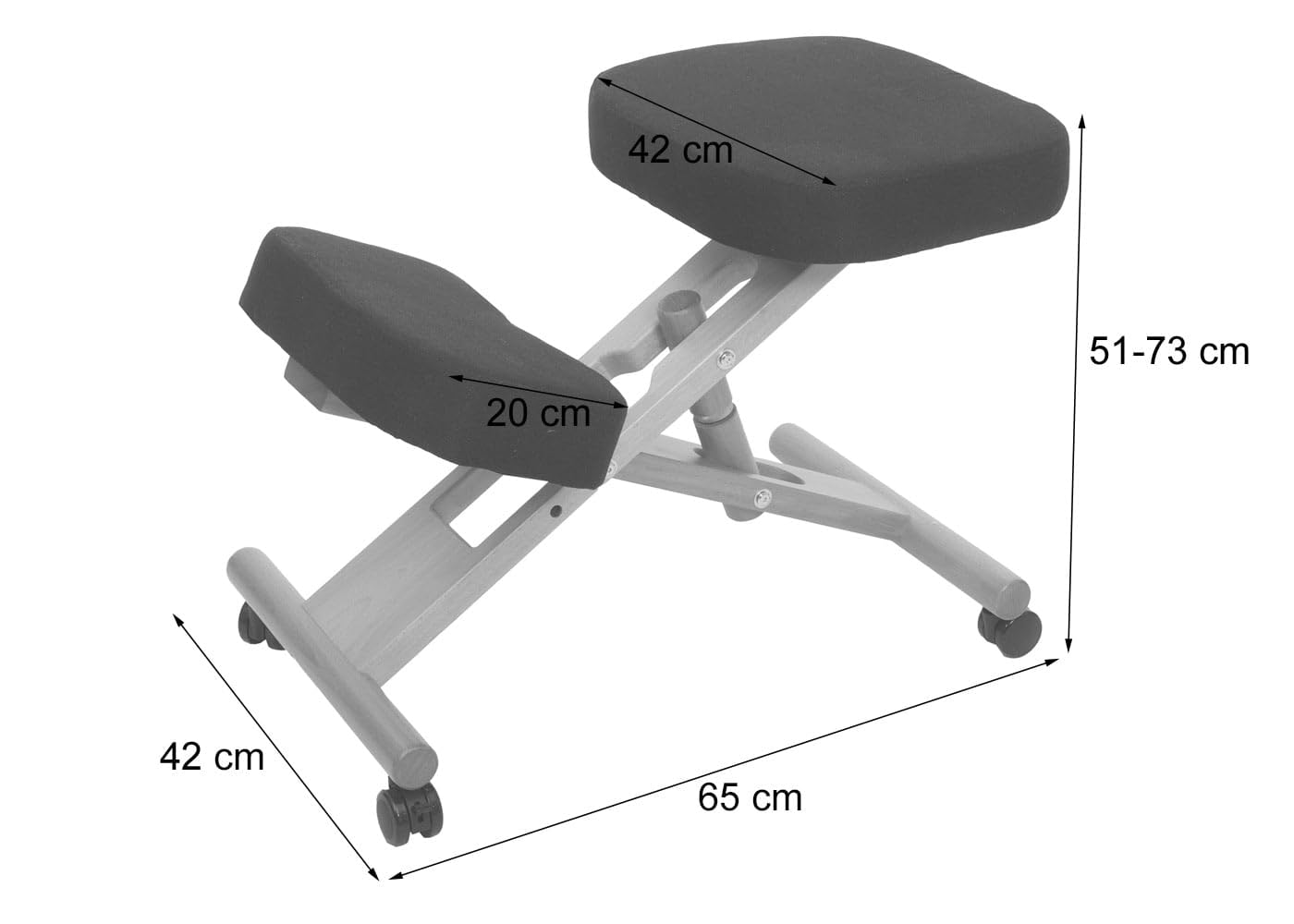 Mendler Kniestuhl HWC-Q46, Sitz-/Kniehocker höhenverstellbar Rollen Stoff/Textil (200g/m²) Holz - Creme