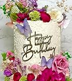 Decoración para tarta de feliz cumpleaños, decoración de pastel con nombre personalizado, espejo dorado, acrílico, decoración de pastel de feliz cumpleaños, suministros para tartas de cumpleaños para