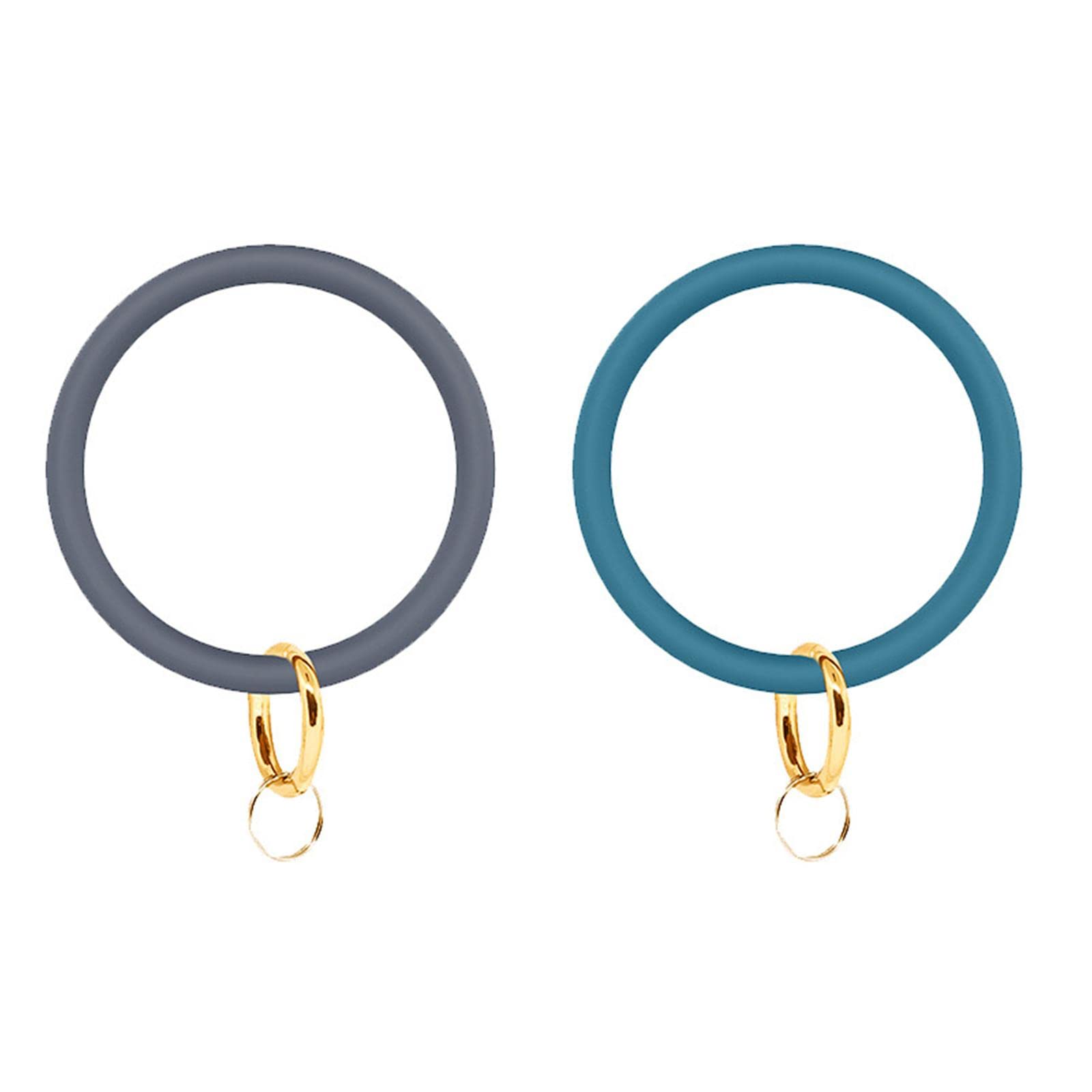 AOOFSilicone Wrist Keychain Circle Bracelet Rubber Bangle Round Keyring Holder 2 pcs-gray + light blue