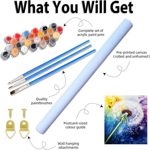 Manualidades adultos kit de pintar por números un diente de león para regalar a principiantes 7