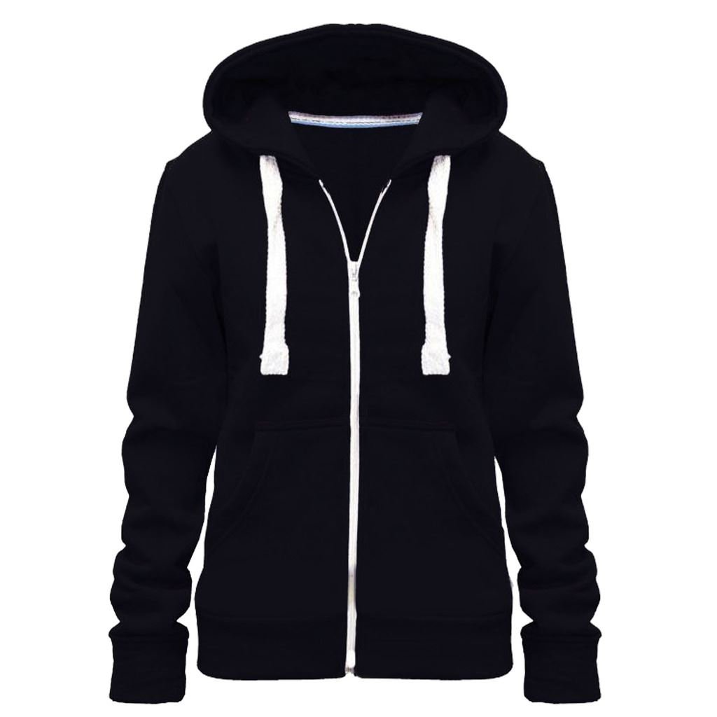 felpa da donna con cappuccio e cerniera, tinta unita Black 48 / XXL