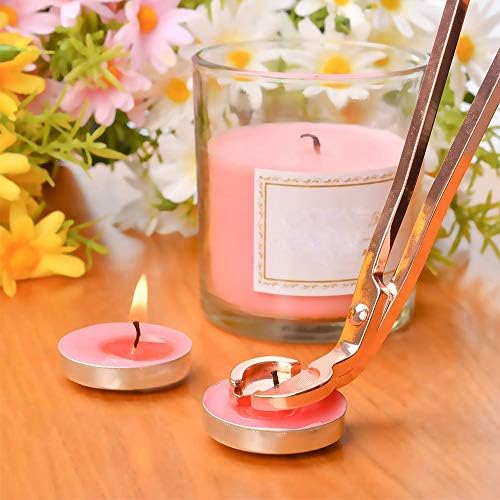 Candle Accessory Set, 4Pcs Candle Care Tools Includes Candle Wick Trimmer, Candle Wick Dipper, Candle Wick Snuffer and Storage Tray Plate for Candle Lovers (Rose Gold)