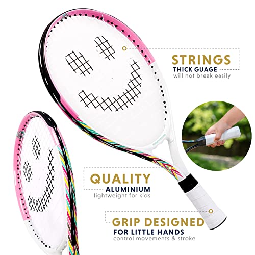 Kids Tennis Racket With Training Videos – 19 Inch Aluminum Youth Tennis Racket, Neoprene Handle – Junior Tennis Racket For Kids Age 5-10 – Childrens Tennis Rackets By Street Tennis Club, Pink/White #TOP7