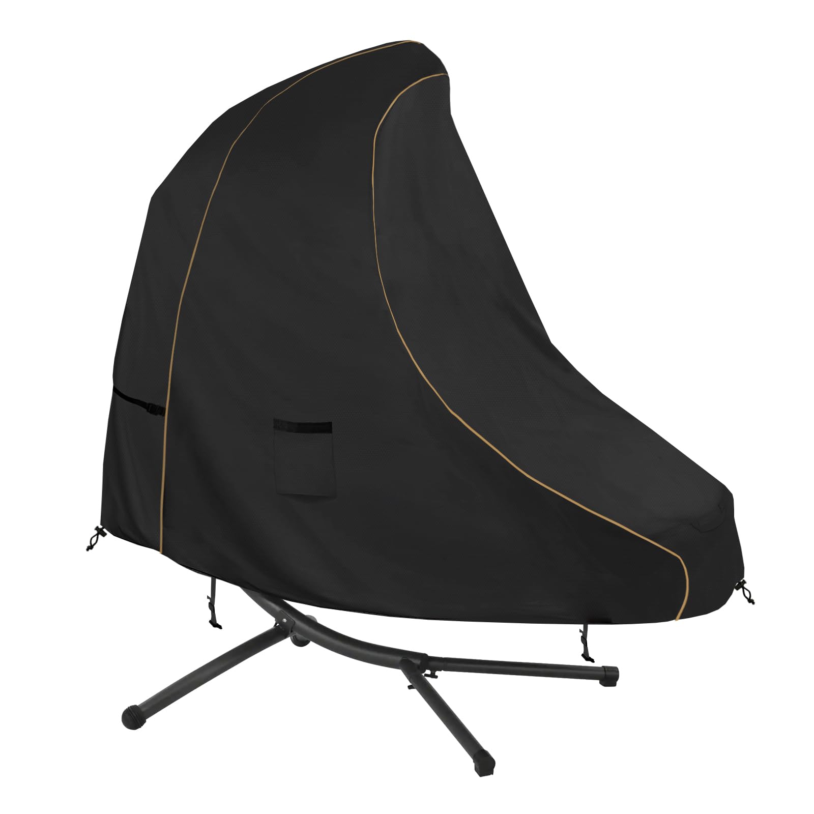 Bitubi 73 Inch Patio Hanging Chaise Lounge Cover - Classic Black 600D Tough Canvas Heavy Duty Waterproof Outdoor Curved Steel Hammock Chaise Lounge Chair Swing Cover