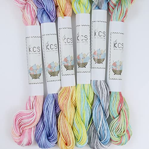 Image of KCS Big skeins of 25 Meters Size 25 Color Variegated Cross Stitch Stranded Threads,6 skeins,12