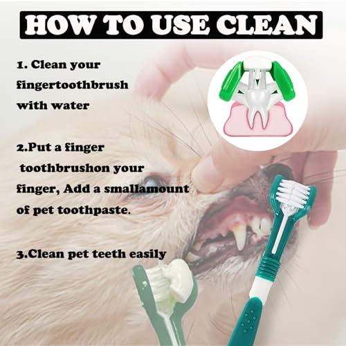 Zahnreinigungsset 2 Stück Dreifach Köpfe Hundezahnbürsten, 4 Finger Zahnbürste, 4 Doppelköpfige Zahnbürste, Zahnbürste für Hunde Kleine/Katze Mittelgroße und Große Haustiere