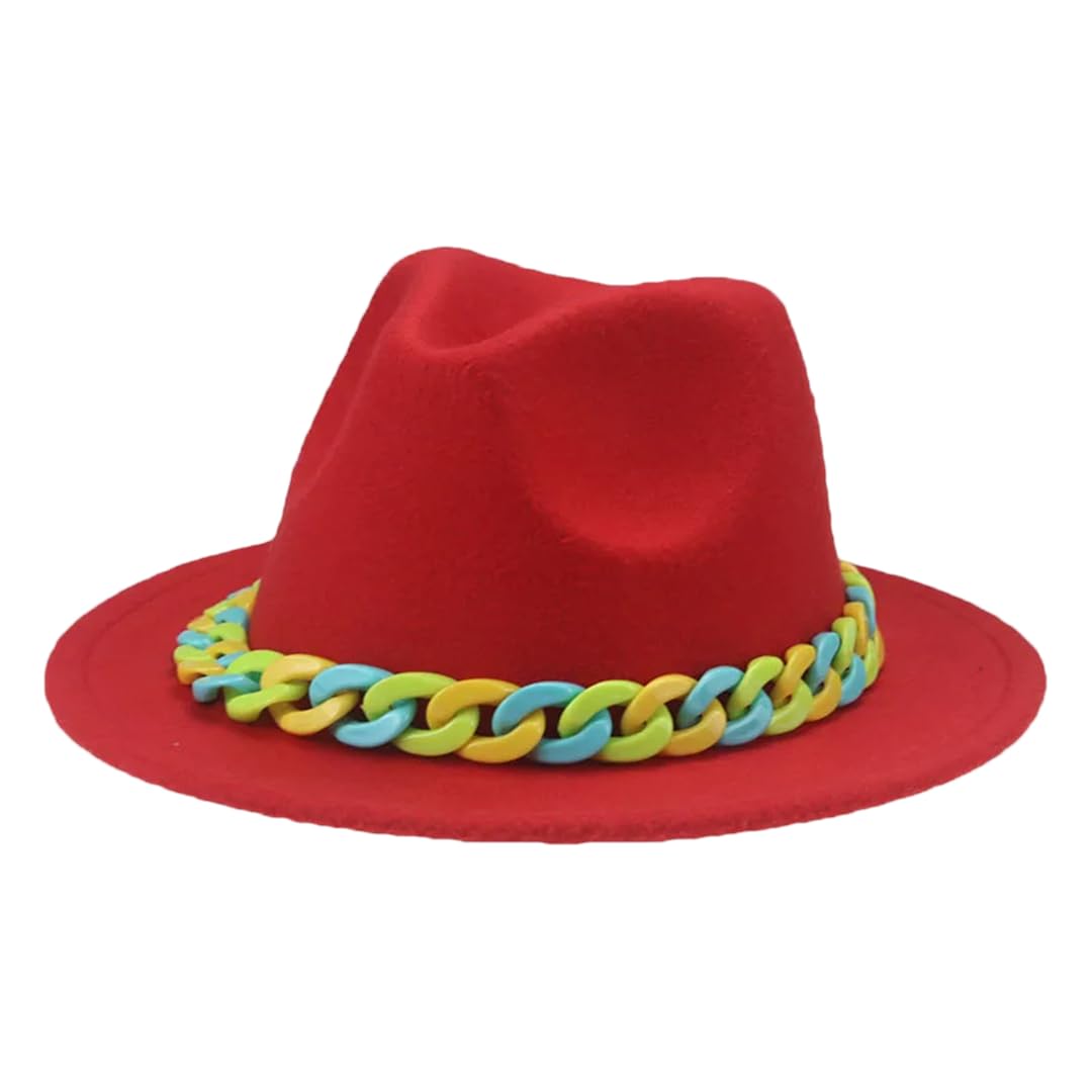 Czapki dla kobiet dzieci chłopcy dziewczęta Panama jednolity łańcuch kapelusz fedora czapki dziecięce sombreros czerwony 52-54 cm (dzieci), Czerwony, S