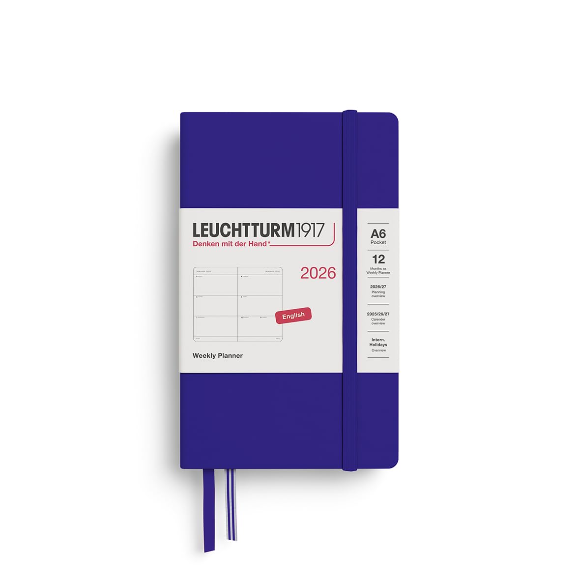 LEUCHTTURM1917 372729 Weekly Planner Pocket (A6) 2026, 12 Months, Ink, English