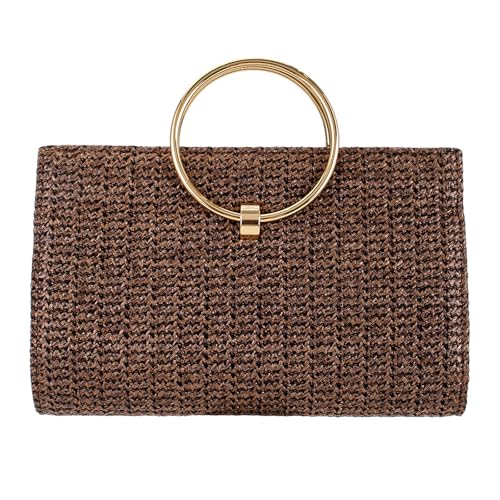 Image of YYW Summer Beach Straw Evening Bag,Straw Clutch Purse Straw Handbag Shoulder Bag Top-handle Bag