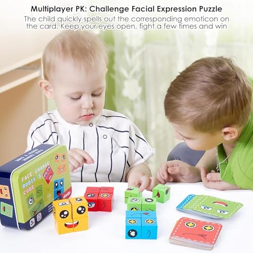Image of Kiddie Galaxia Smiley Face Emoji Cube Face Changing Game for Kids Face Expression Matching Block Puzzle Toy with Bell Preschool Educational Learning Memory Building Board Games