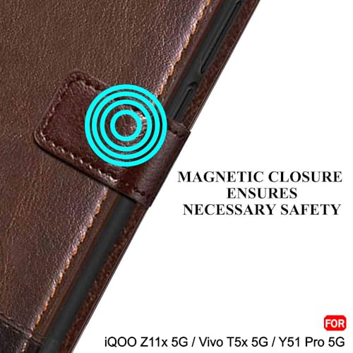 Image of TheGiftKart Flip Back Cover Case for iQOO Z11x 5G / Vivo T5x 5G / Vivo Y51 Pro 5G | Dual-Color Leather Finish | Inbuilt Stand & Pockets | Wallet Style Flip Case Cover (Faux Leather, Brown & Coffee)