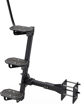 Boat Trailer Steps, 3-Step Side-Mount, Winch Compatible, Telescopic Arm for Custom Hull Distance, Adjustable Handrail, Fits 2" to 5" Trailer Tongues, 450Lbs, EVA Anti-Slip