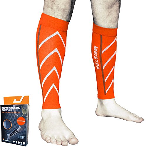 Meister Graduated 20-25mmHg Compression Running Leg Sleeves for Shin Splints (Pair) - Orange - X-Large