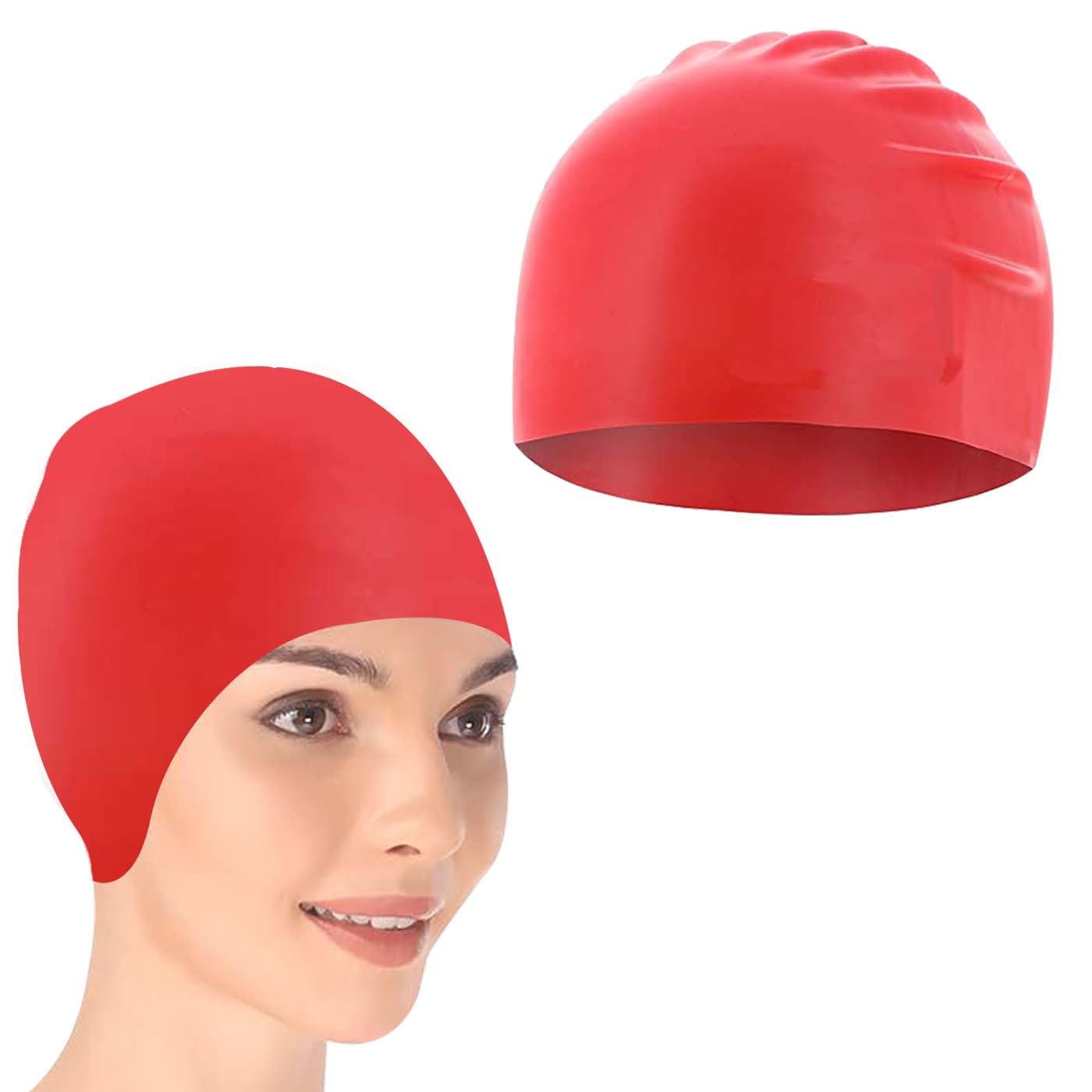 PRIME Swimming Cap Silicone for Men and Women for Kids Boys and Girls Easy Fit Long Hair Head Cap (Swimming Cap Red)-image-30