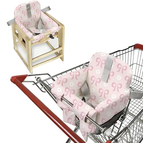 Padded Shopping Cart Cover for Baby Boy & Girl High Chair Cover for Restaurant Seat Machine Washable Infant Toddler Buggy Seat Cover (Pink Bow)
